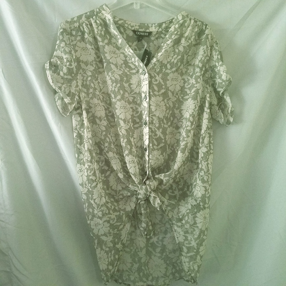 Express Sheer Button- up Blouse
